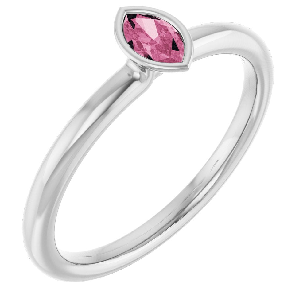 14K White Natural Pink Tourmaline Stackable Ring