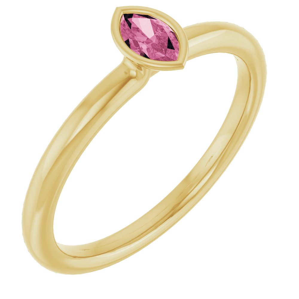 14K Yellow Natural Pink Tourmaline Stackable Ring