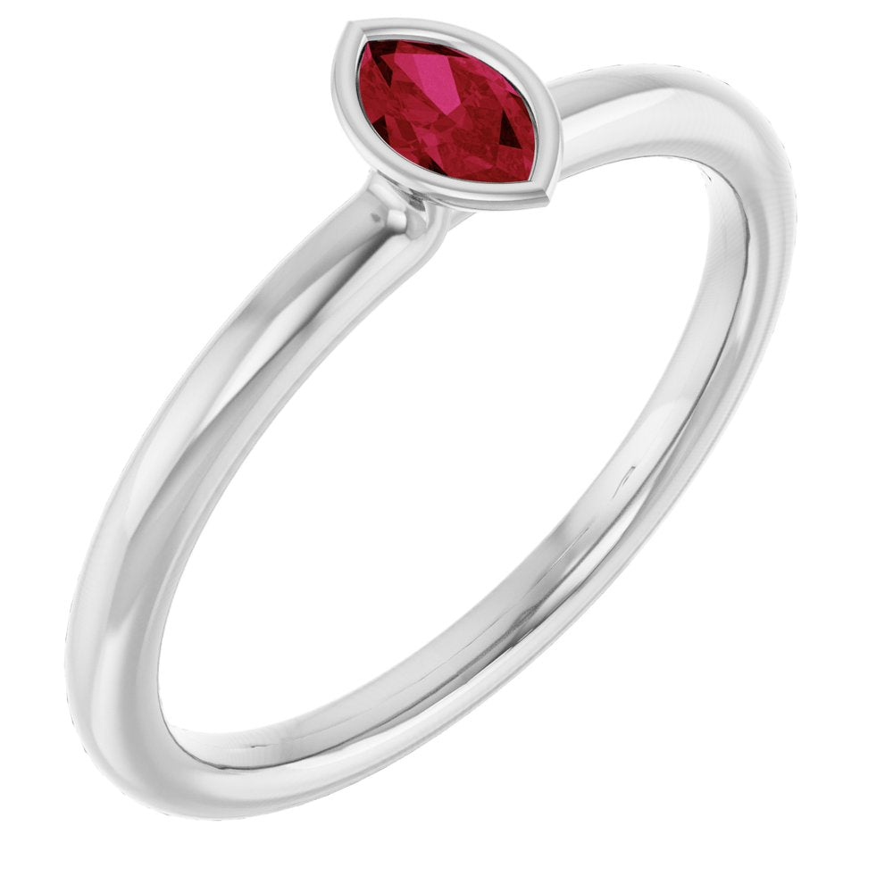 14K White Natural Ruby Stackable Ring