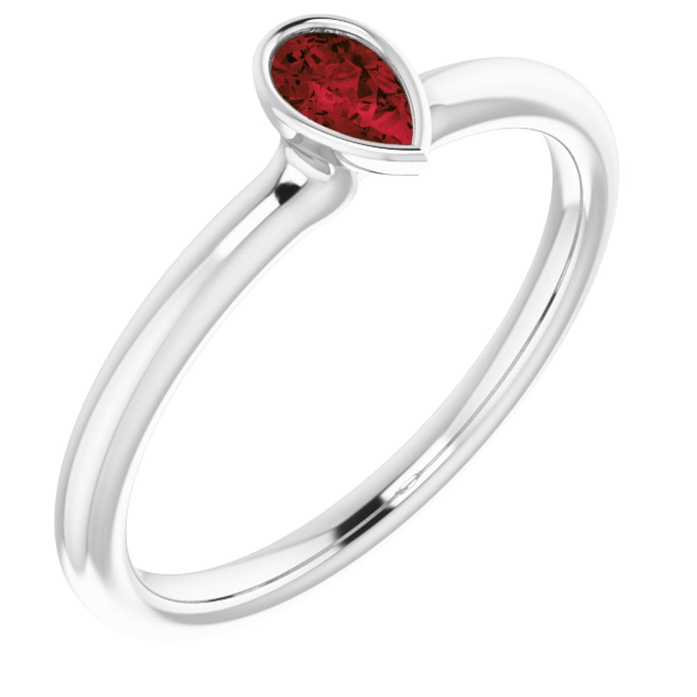 14K White Natural Mozambique Garnet Stackable Ring