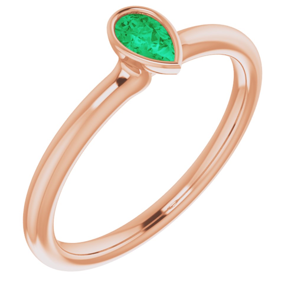 14K Rose Lab-Grown Emerald Stackable Ring