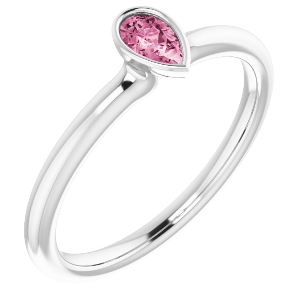 Platinum Natural Pink Tourmaline Stackable Ring