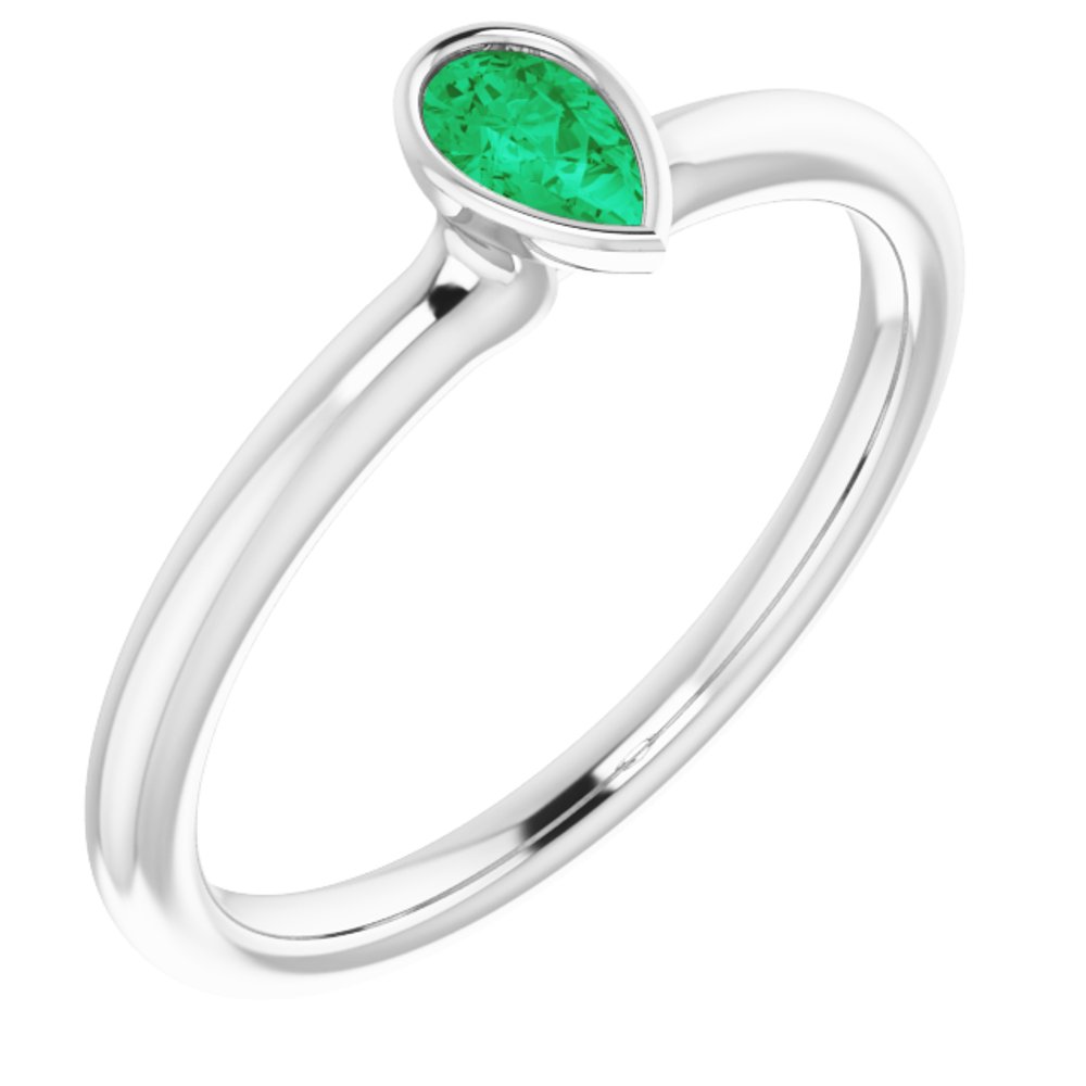 14K White Natural Emerald Stackable Ring