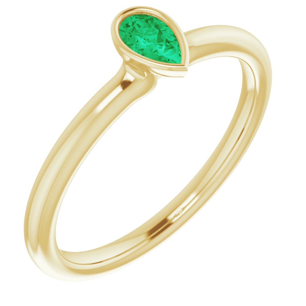 14K Yellow Lab-Grown Emerald Stackable Ring