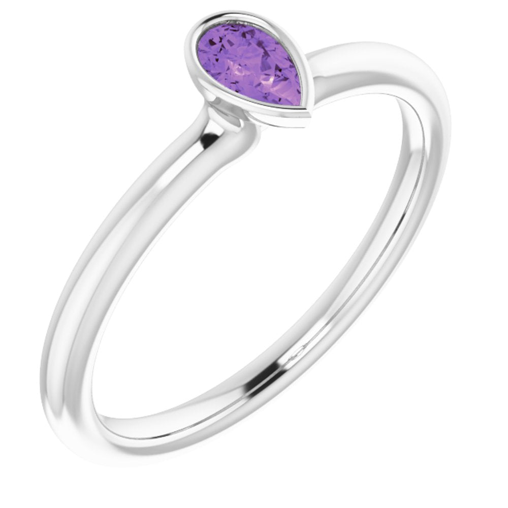 14K White Natural Amethyst Stackable Ring