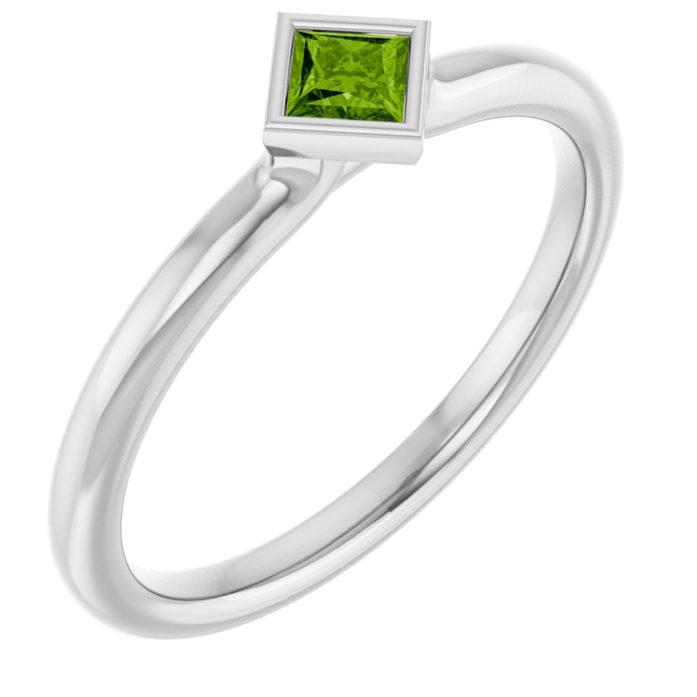 Platinum Natural Peridot Stackable Ring