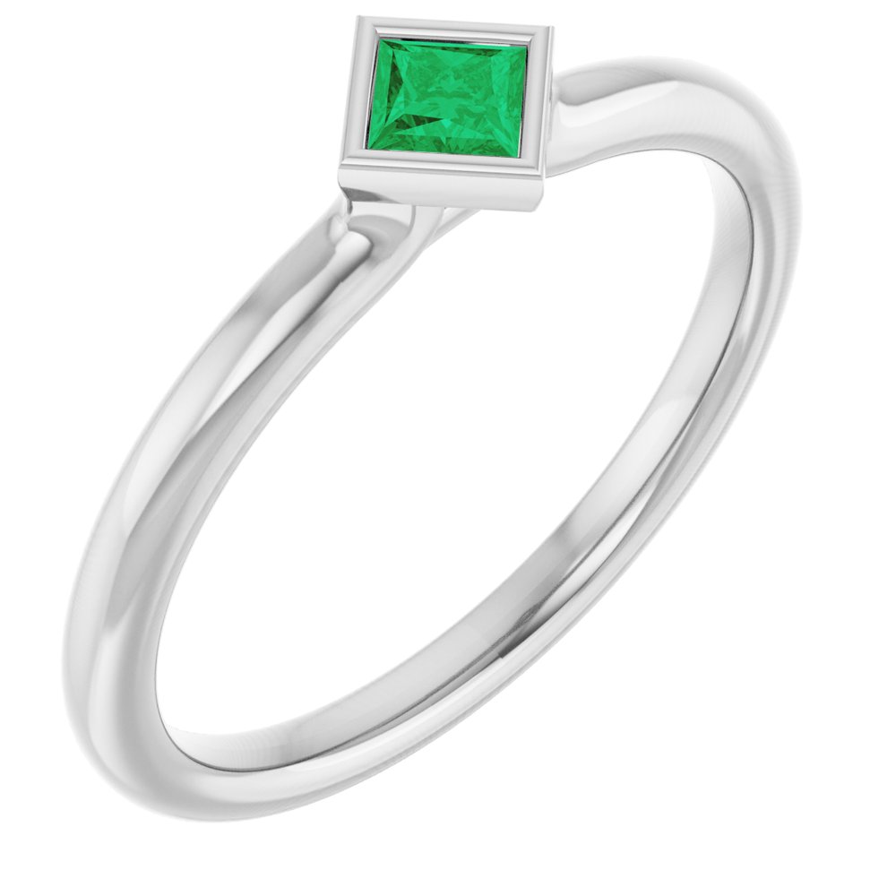 14K White Natural Emerald Stackable Ring