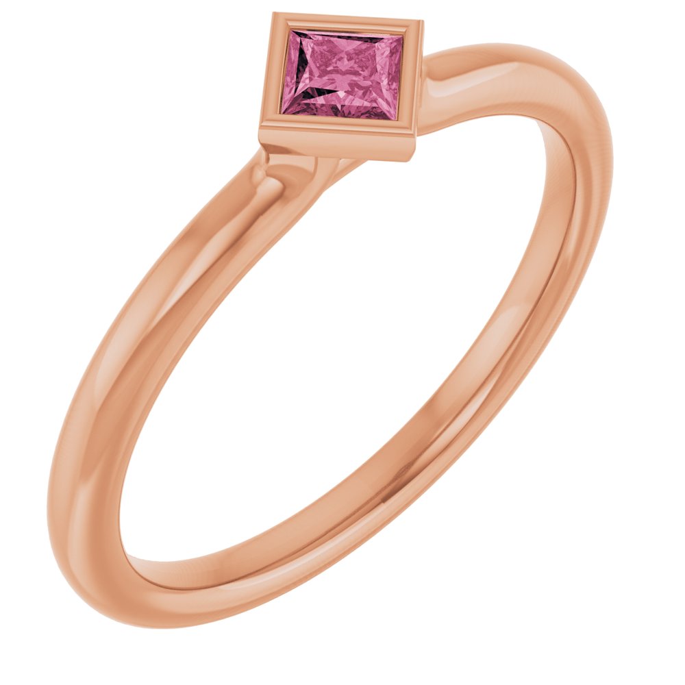 14K Rose Natural Pink Tourmaline Stackable Ring