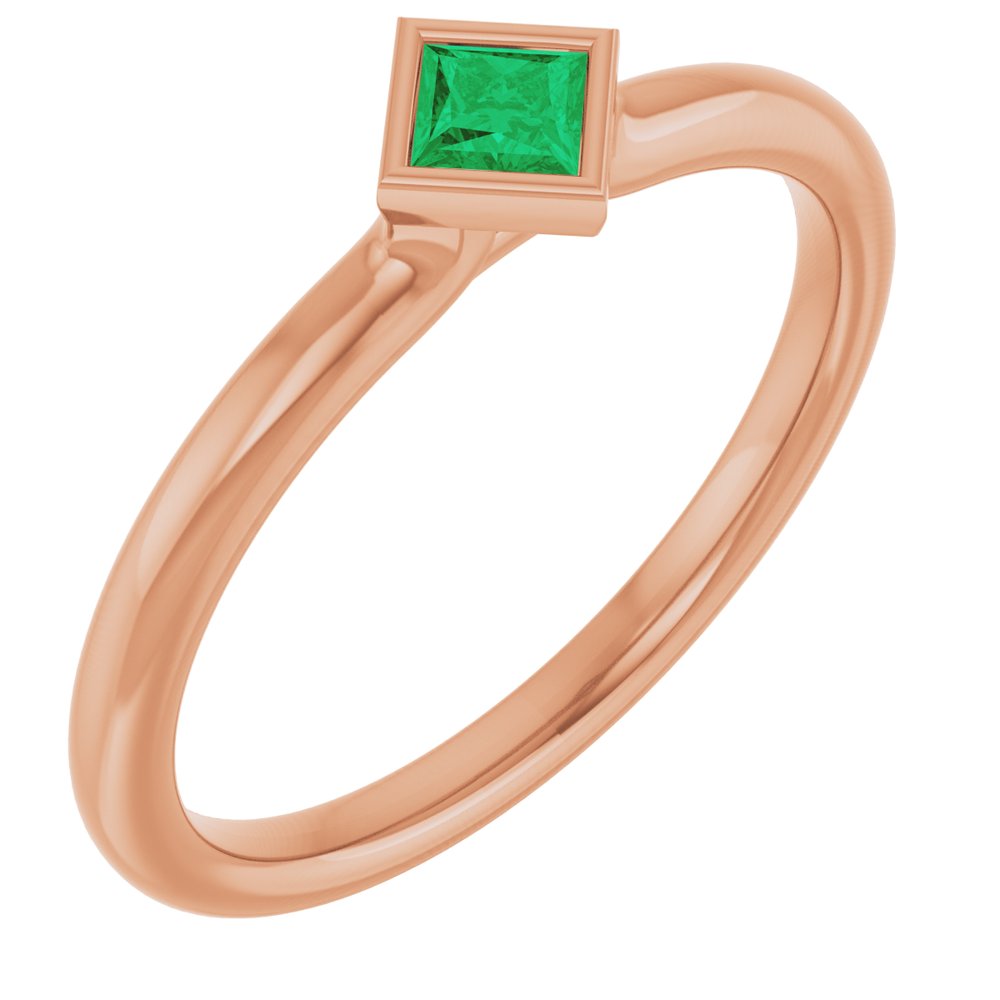 14K Rose Natural Emerald Stackable Ring