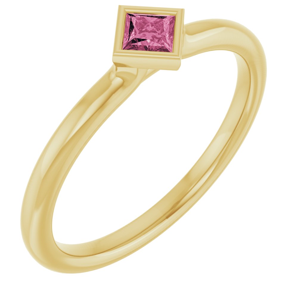 14K Yellow Natural Pink Tourmaline Stackable Ring