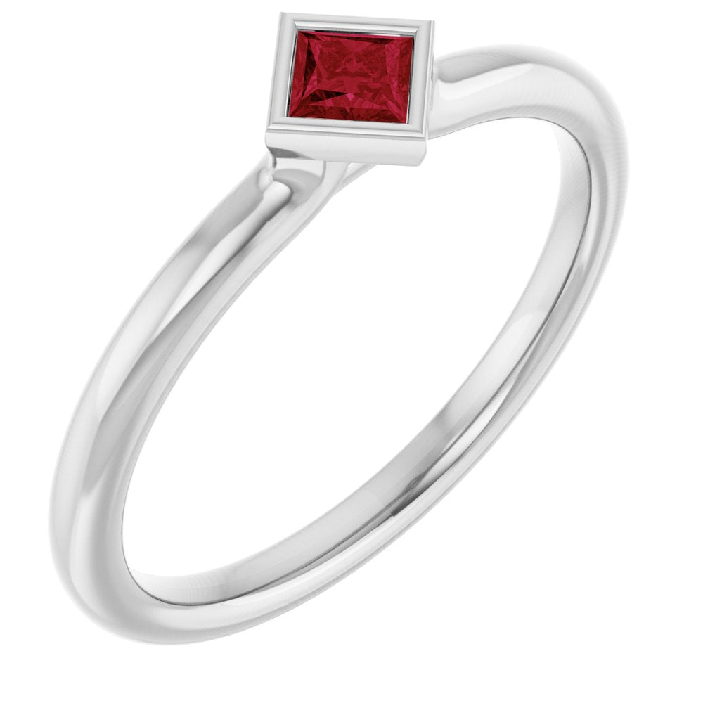 14K White Lab-Grown Ruby Stackable Ring