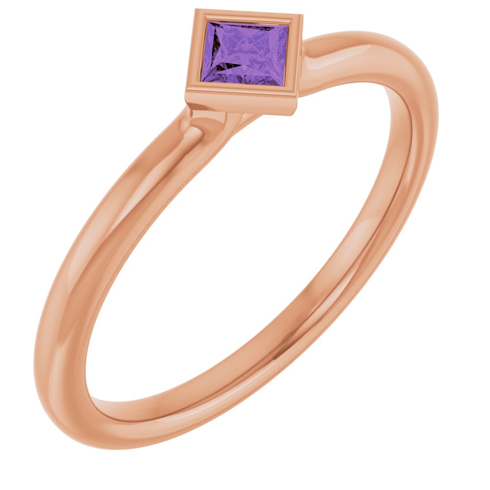 14K Rose Natural Amethyst Stackable Ring