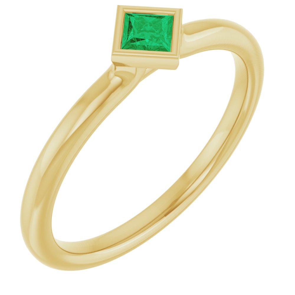 14K Yellow Lab-Grown Emerald Stackable Ring