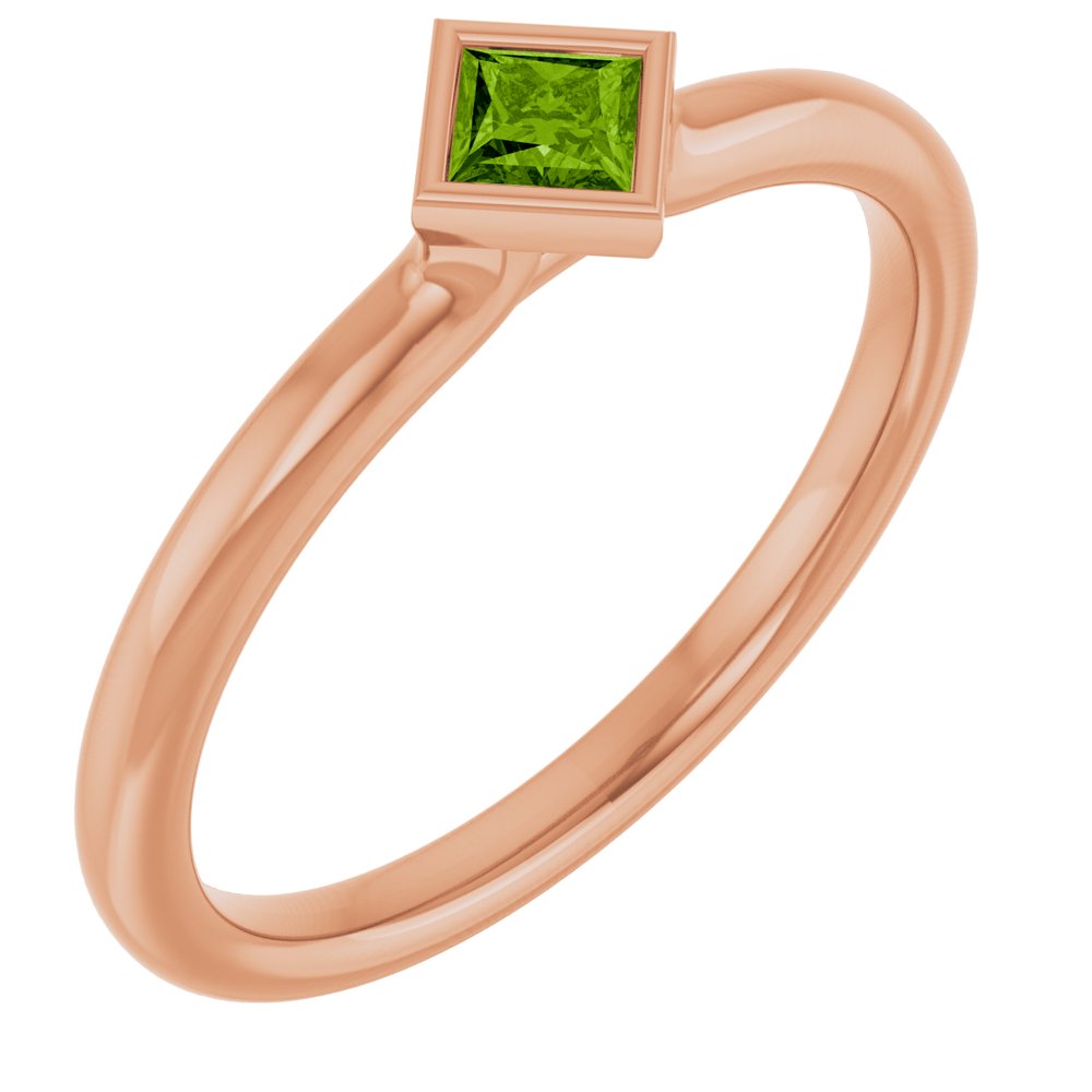 14K Rose Natural Peridot Stackable Ring