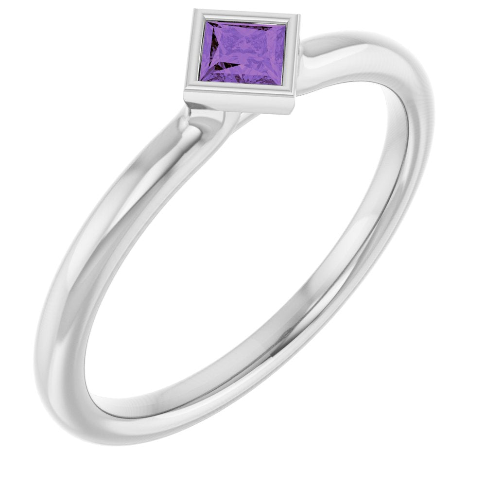 Sterling Silver Natural Amethyst Stackable Ring