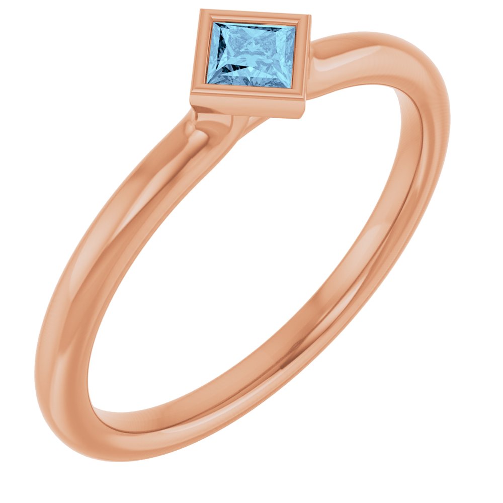 14K Rose Natural Aquamarine Stackable Ring