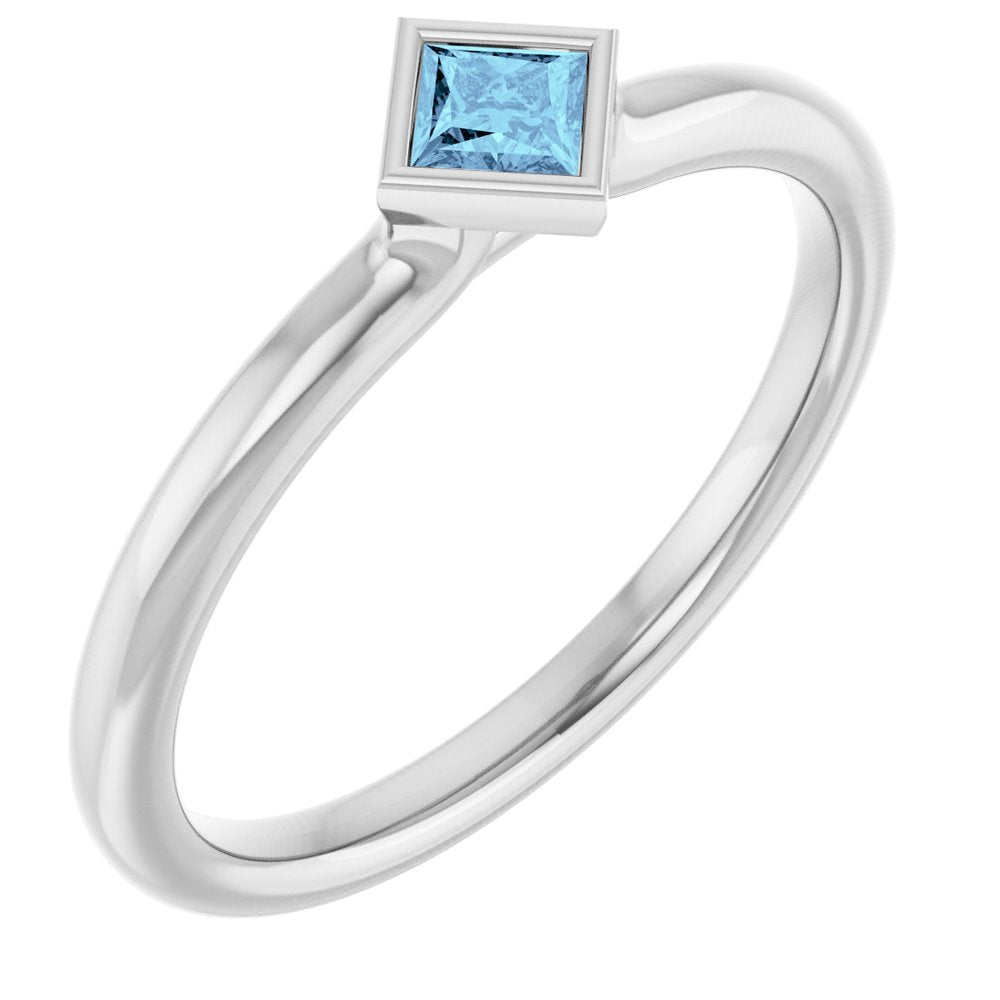 Platinum Natural Aquamarine Stackable Ring