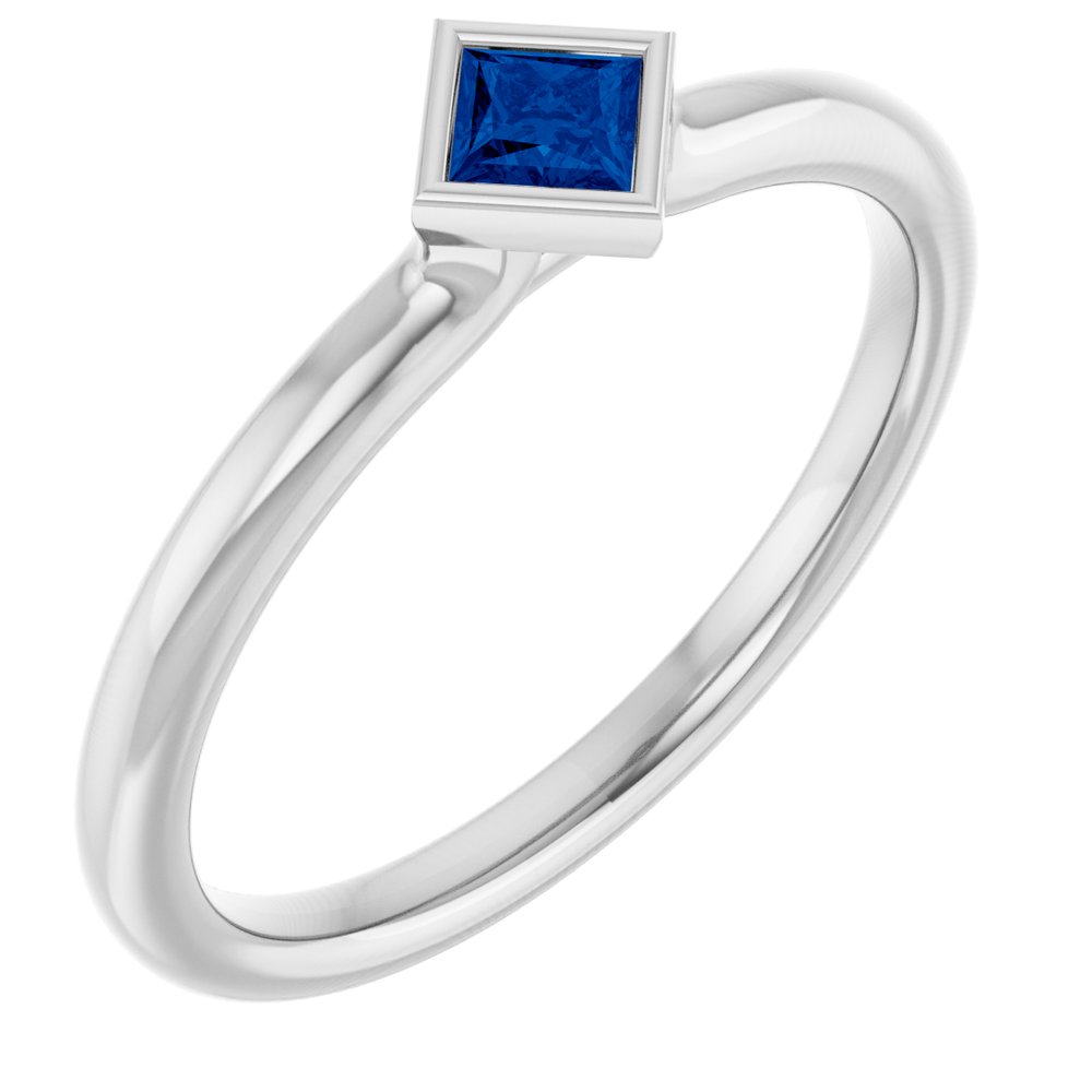 14K White Natural Blue Sapphire Stackable Ring