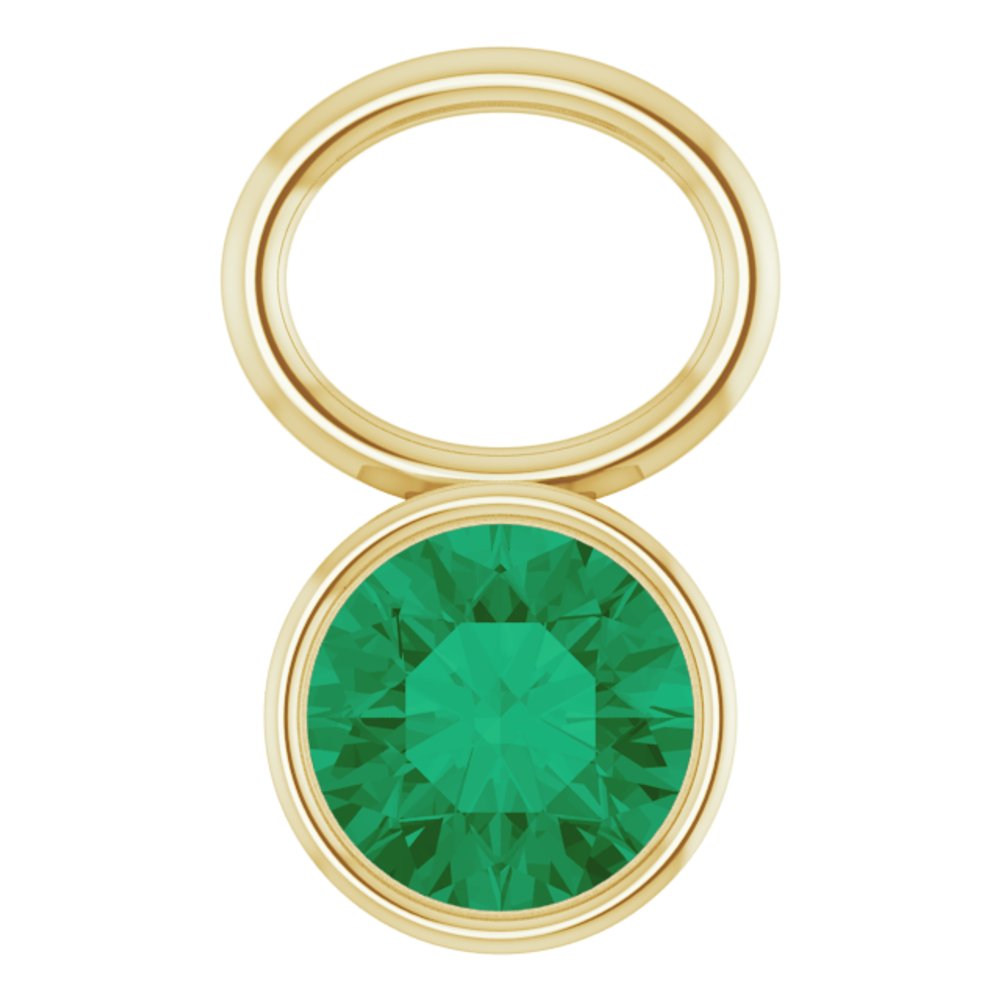 14K Yellow Lab-Grown Emerald Bezel-Set Hoop Dangle