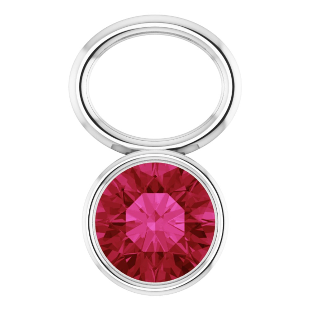 Platinum Lab-Grown Ruby Bezel-Set Hoop Dangle