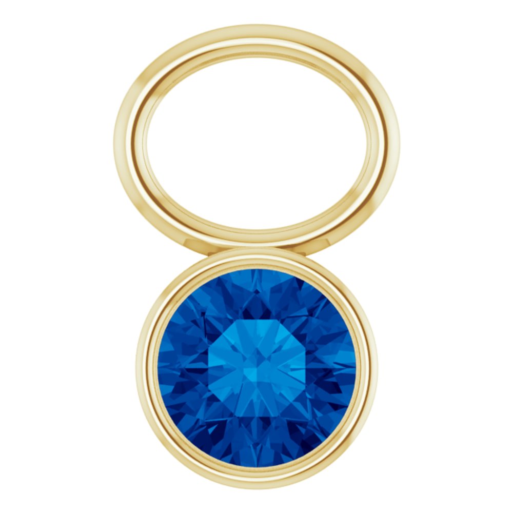 14K Yellow Lab-Grown Blue Sapphire Hoop Dangle