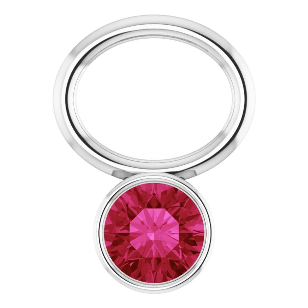 Platinum Lab-Grown Ruby Bezel-Set Hoop Dangle