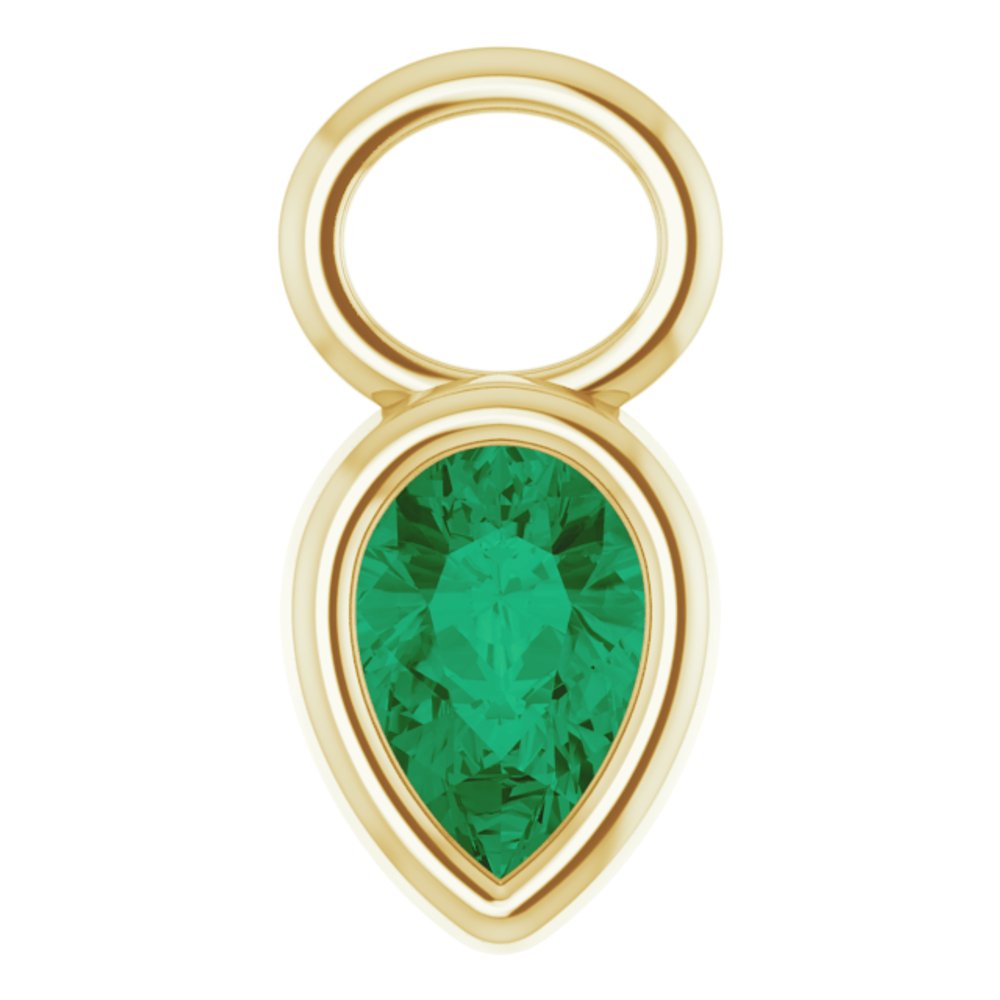 14K Yellow Lab-Grown Emerald Bezel-Set Hoop Dangle