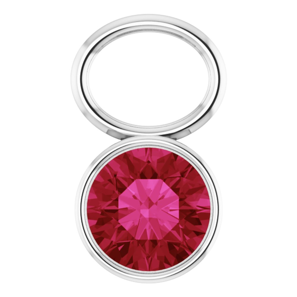 Platinum Lab-Grown Ruby Bezel-Set Hoop Dangle