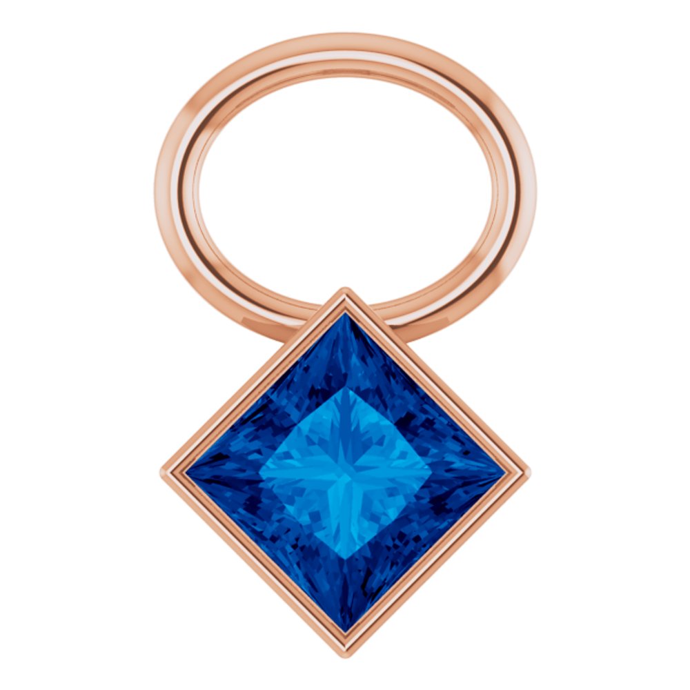 14K Rose Lab-Grown Blue Sapphire Hoop Dangle