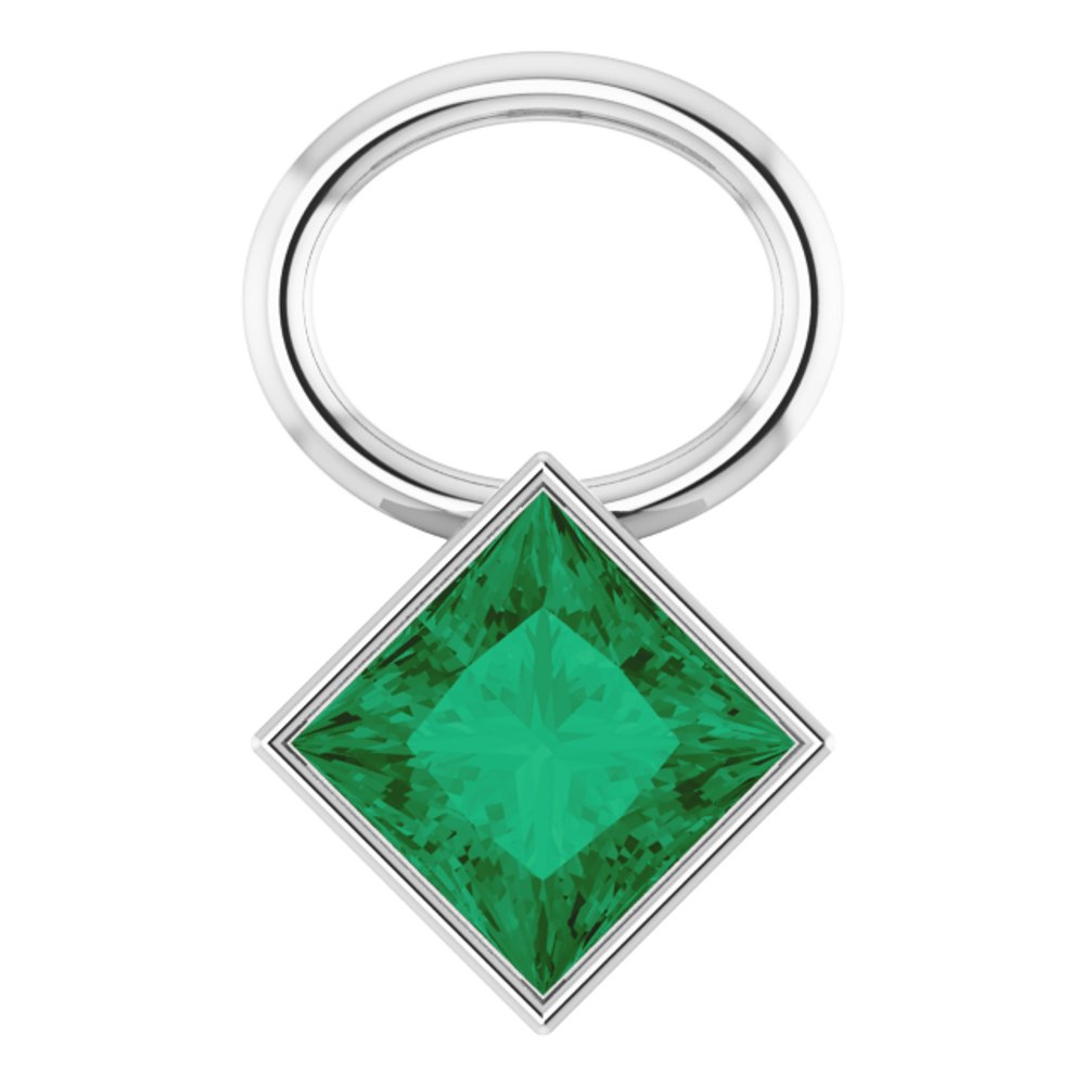 14K White Lab-Grown Emerald Hoop Dangle