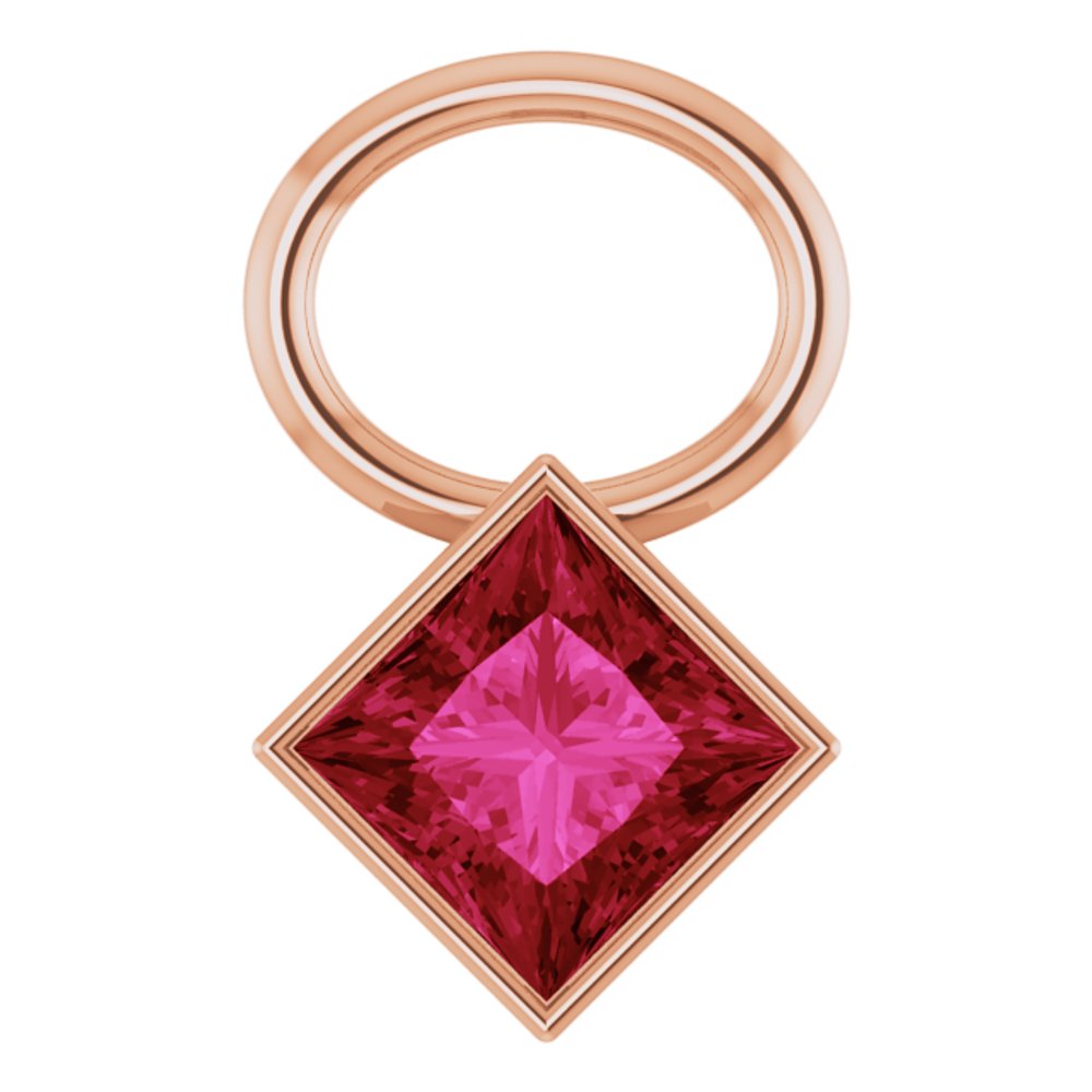 14K Rose Lab-Grown Ruby Hoop Dangle