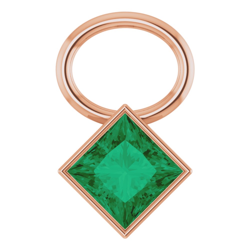 14K Rose Lab-Grown Emerald Hoop Dangle