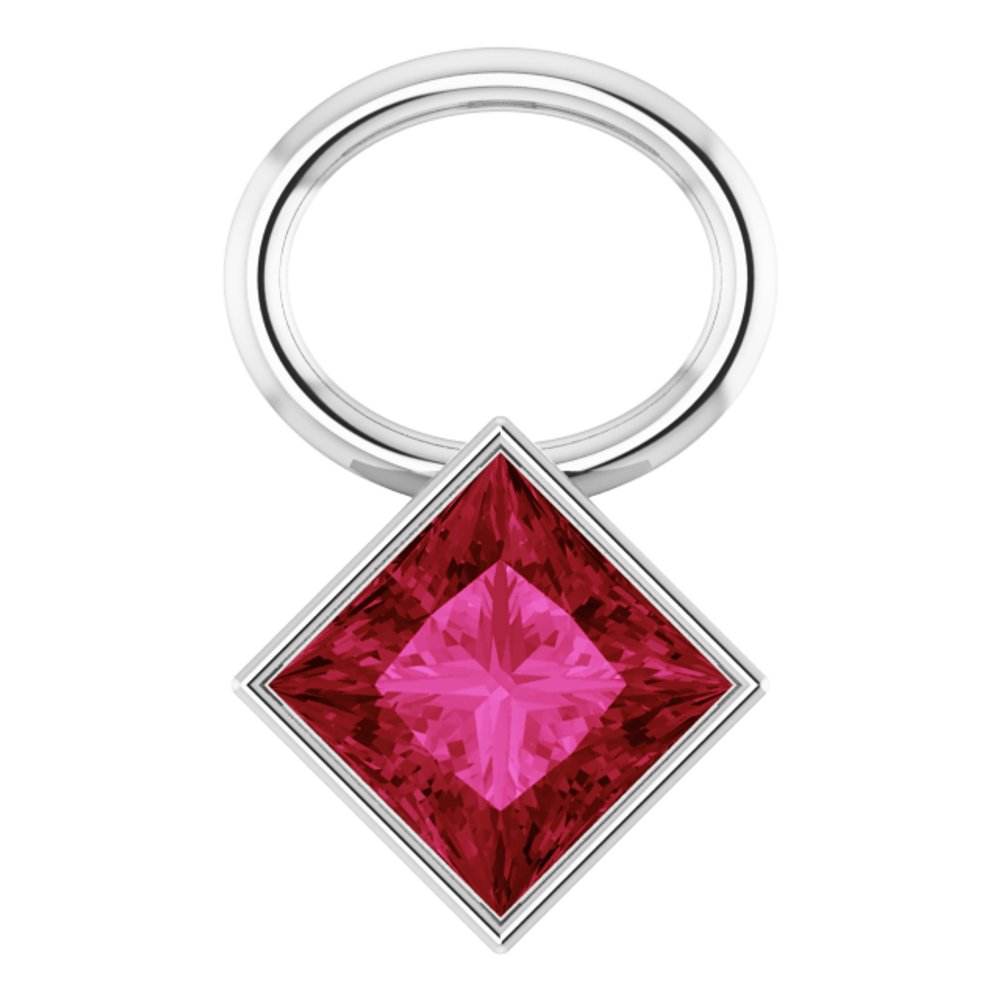 14K White Lab-Grown Ruby Hoop Dangle