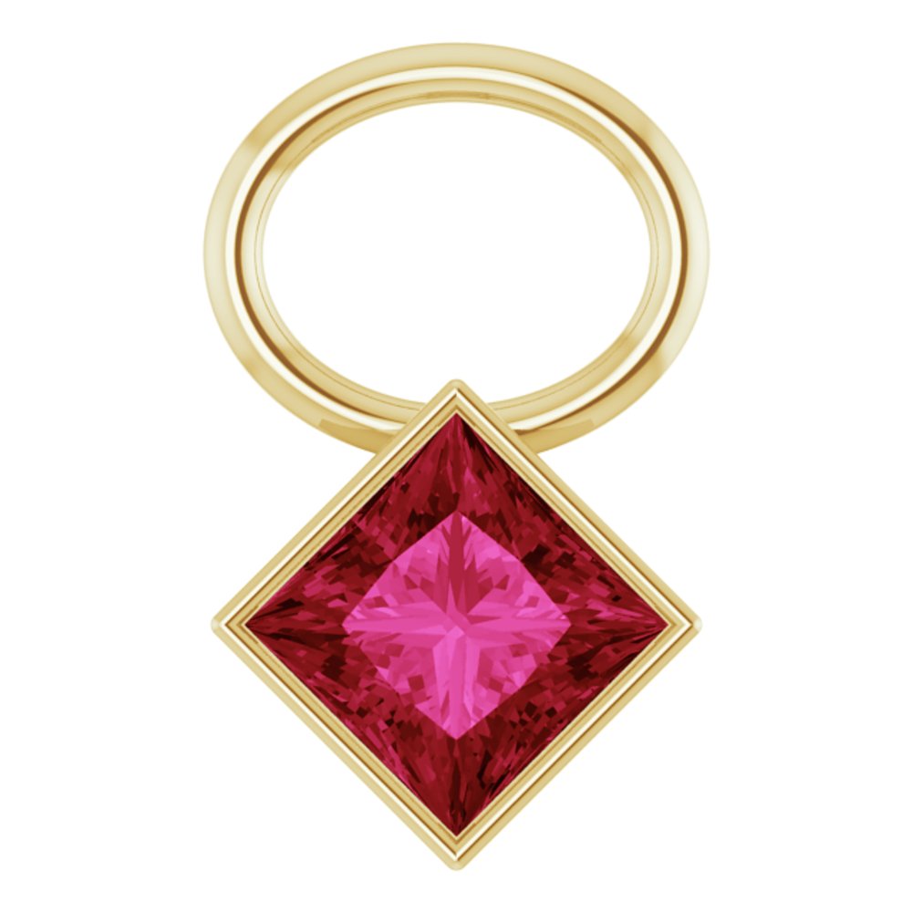 14K Yellow Lab-Grown Ruby Square Bezel-Set Hoop Dangle