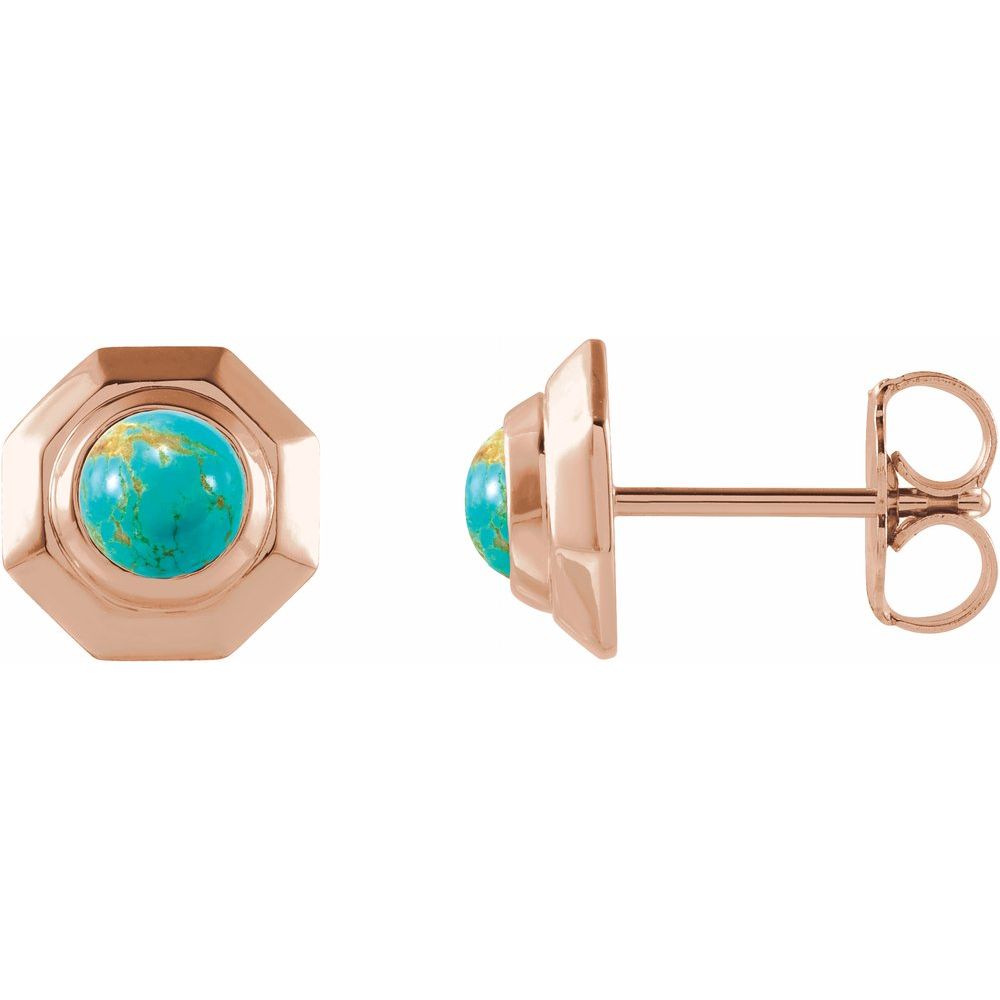 14K Rose Natural Turquoise Geometric Cabochon Earrings