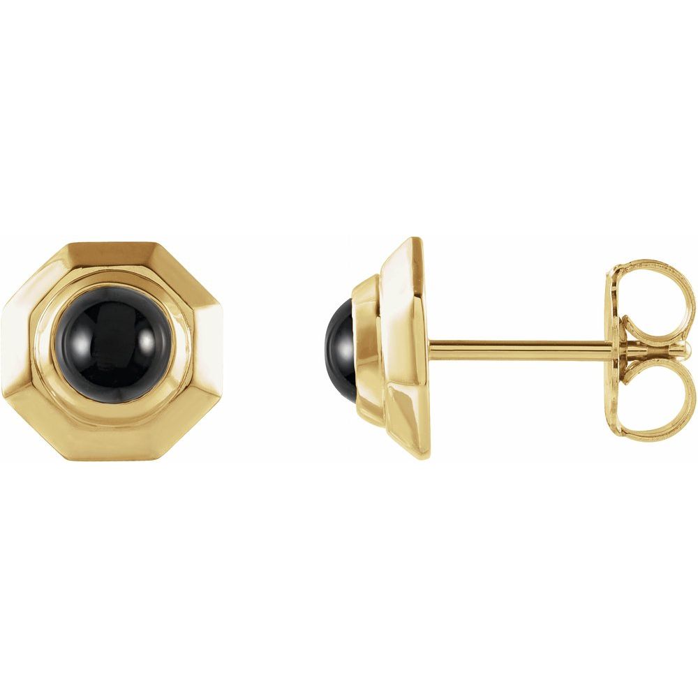 14K Yellow Natural Black Onyx Geometric Cabochon Earrings