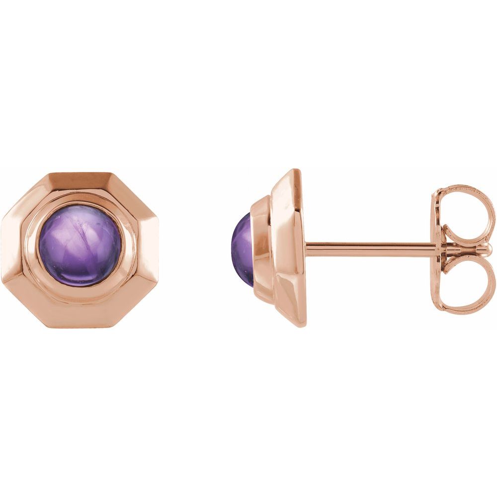 14K Rose Natural Amethyst Geometric Cabochon Earrings