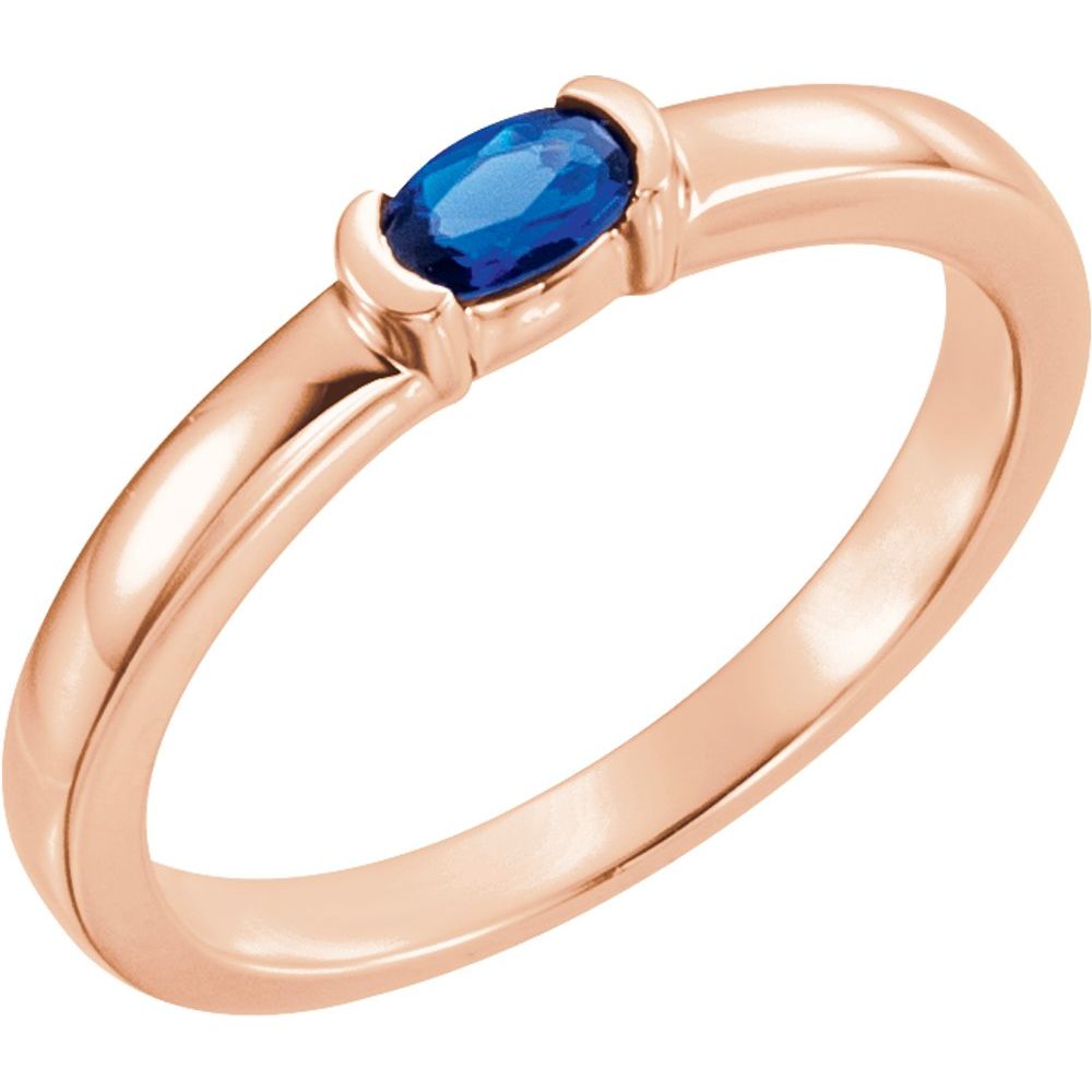 14K Rose Lab-Grown Blue Sapphire Family Stackable Ring