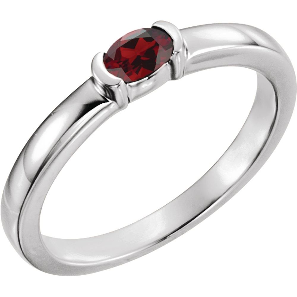 Sterling Silver Natural Mozambique Garnet Family Stackable Ring