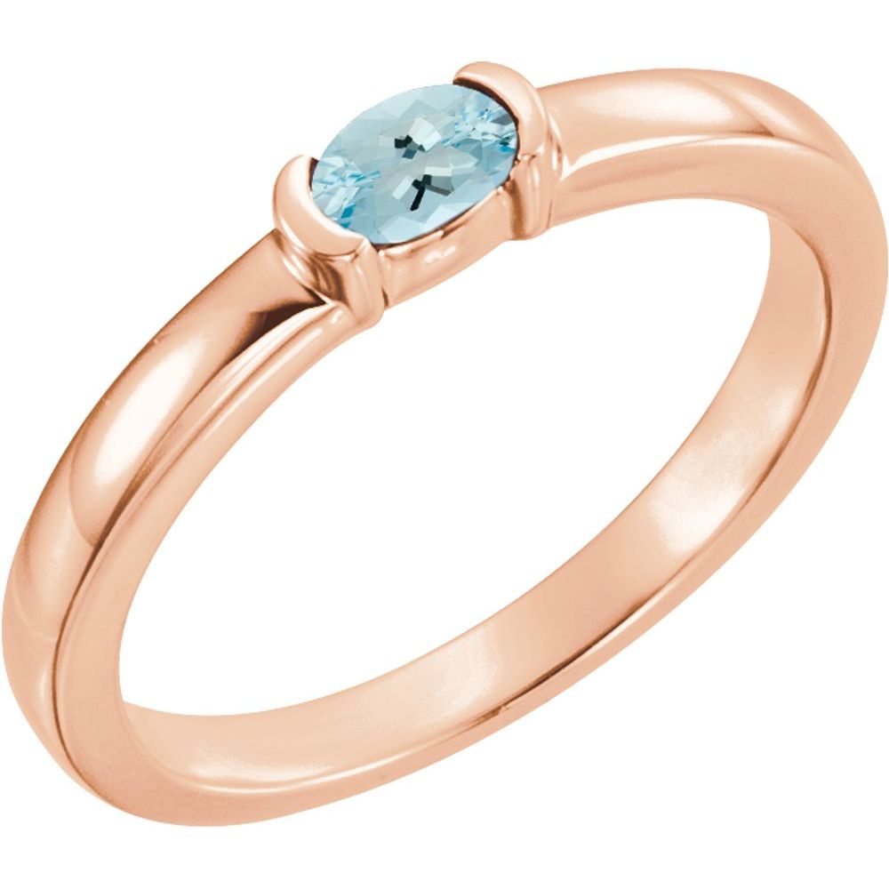 14K Rose Natural Aquamarine Family Stackable Ring