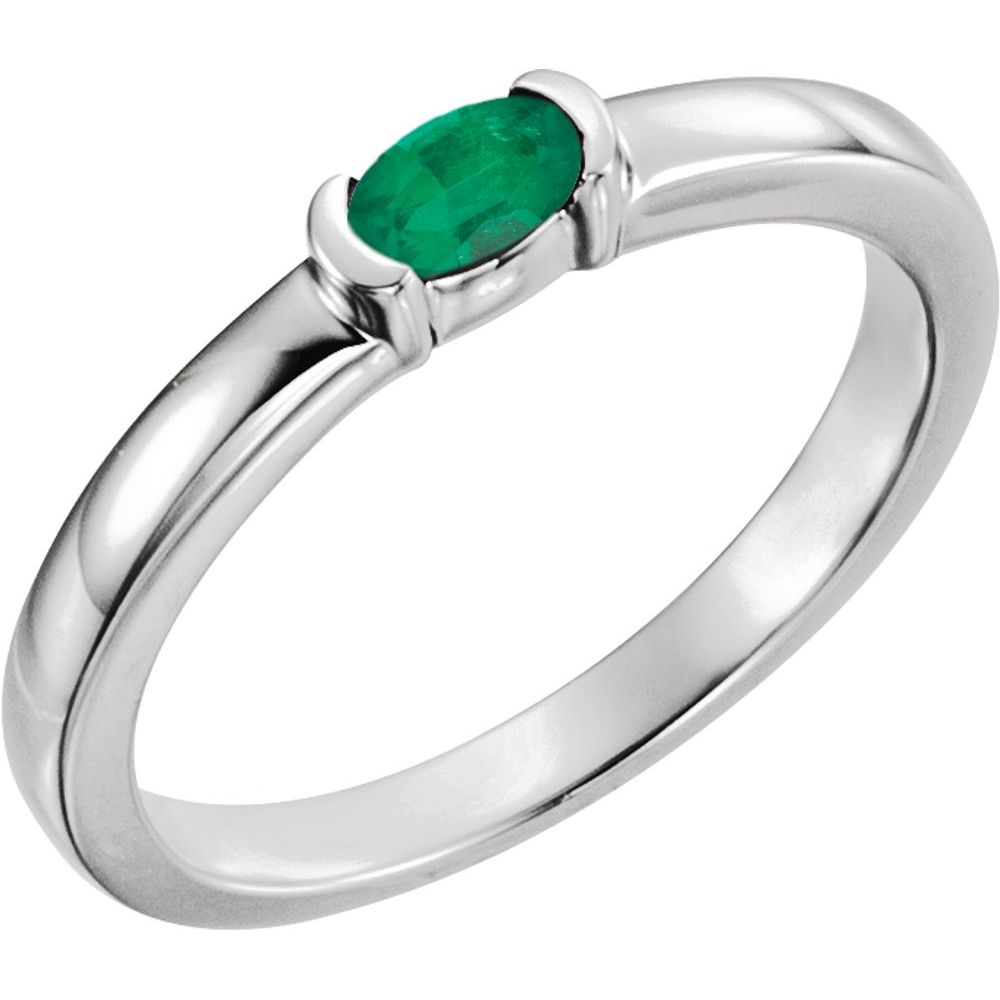 Sterling Silver Natural Emerald Family Stackable Ring