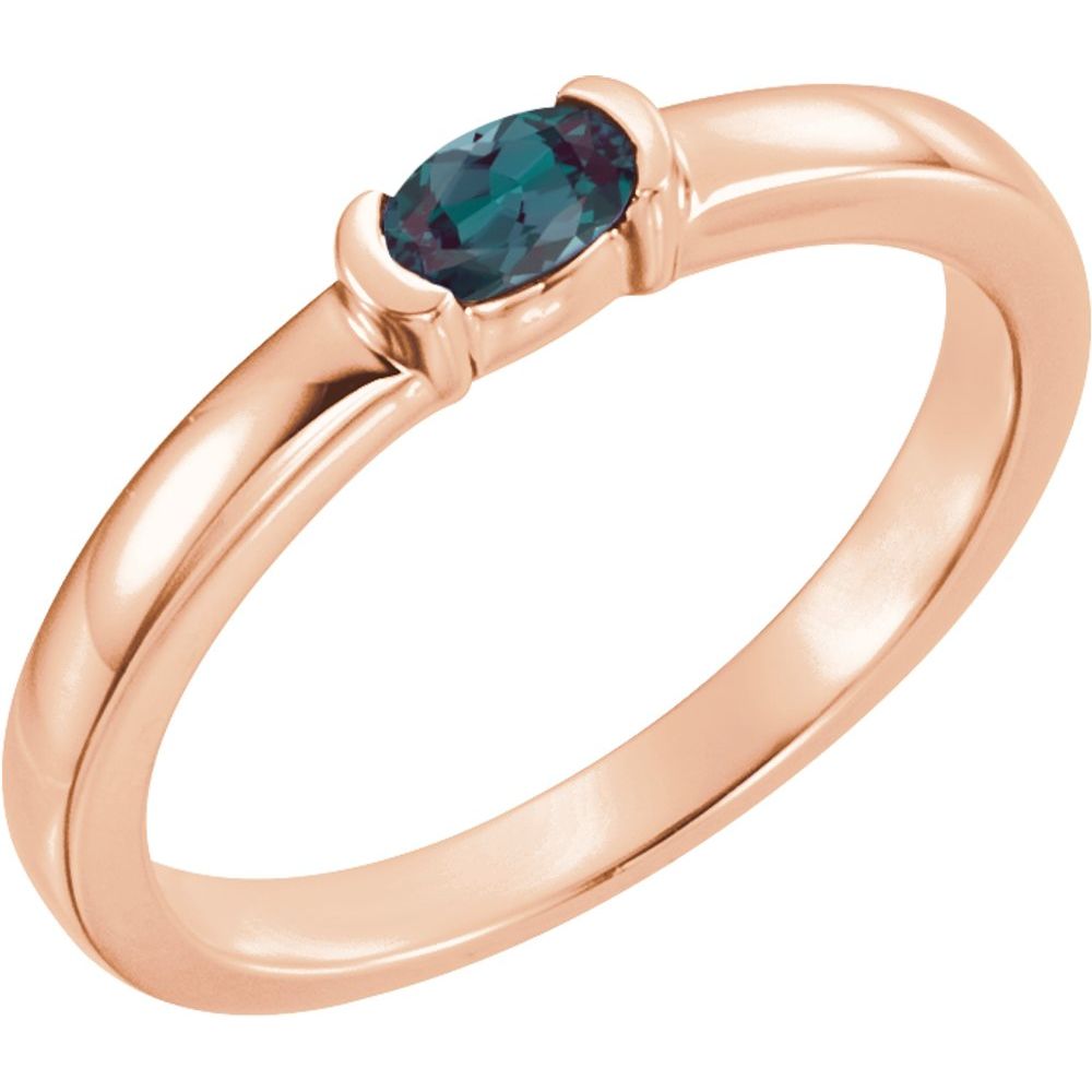 14K Rose Lab-Grown Alexandrite Family Stackable Ring