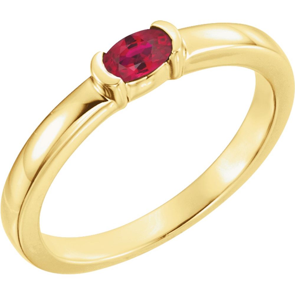 14K Yellow Lab-Grown Ruby Family Stackable Ring