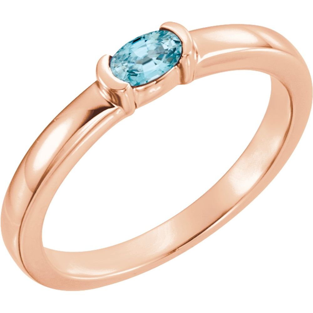 14K Rose Natural Blue Zircon Family Stackable Ring