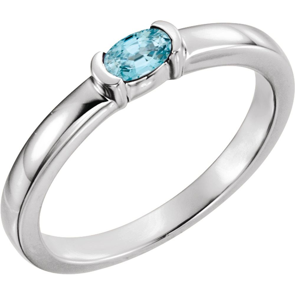 Sterling Silver Natural Blue Zircon Family Stackable Ring