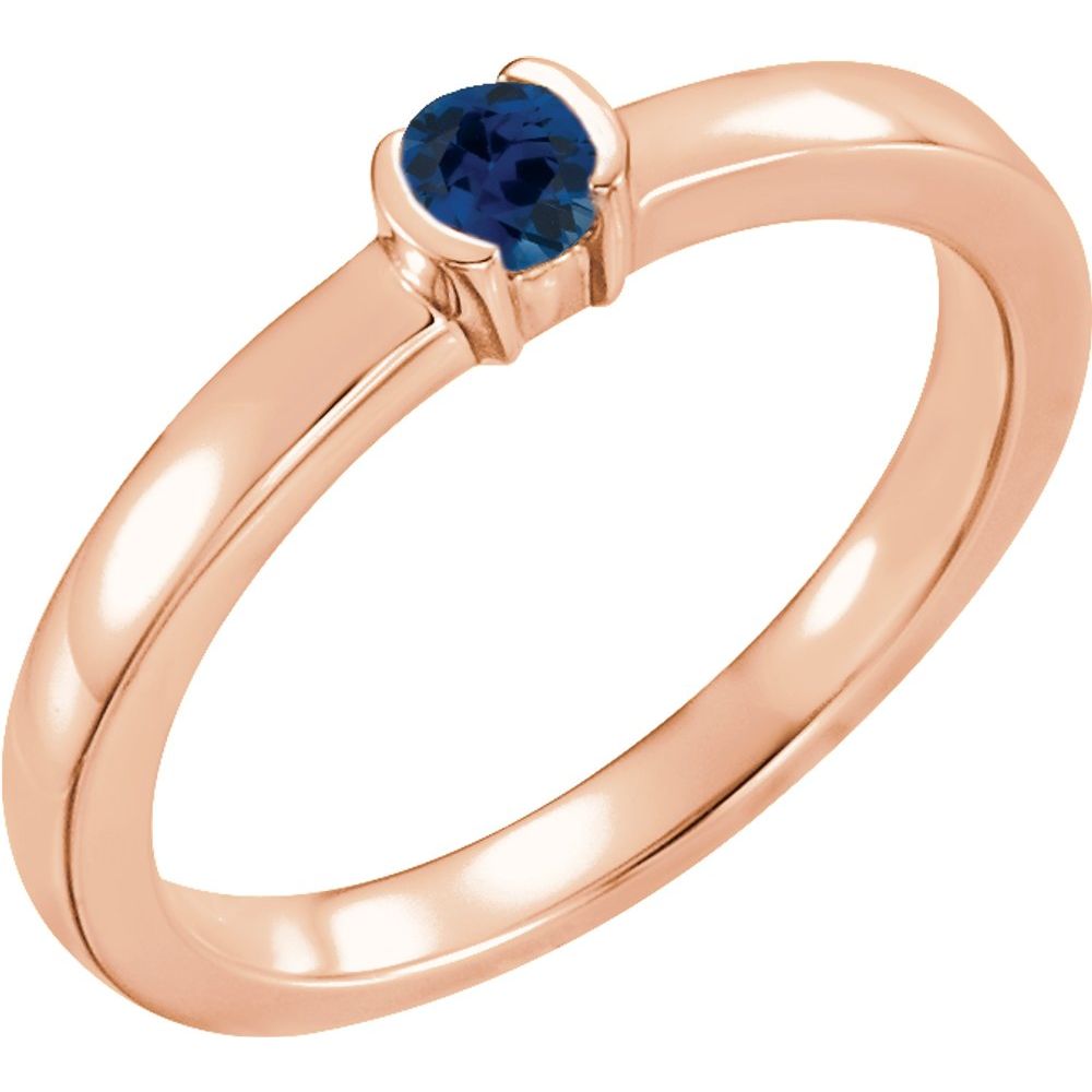 14K Rose Natural Blue Sapphire Family Stackable Ring