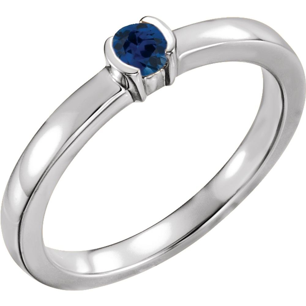 Sterling Silver Lab-Grown Blue Sapphire Family Stackable Ring