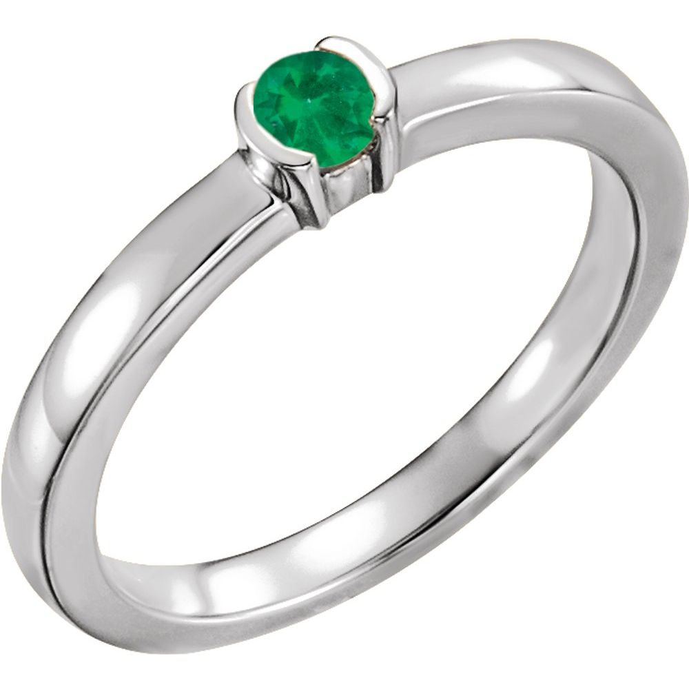 Sterling Silver Natural Emerald Family Stackable Ring