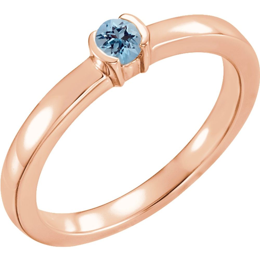 14K Rose Natural Blue Zircon Family Stackable Ring