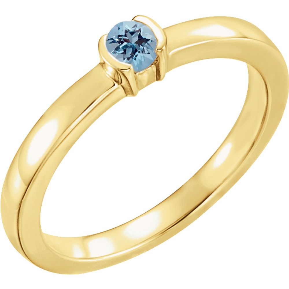 14K Yellow Natural Blue Zircon Family Stackable Ring